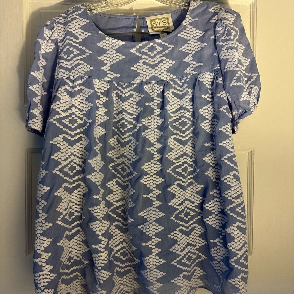 Sail to Sable Blue and White Blouse, Size L